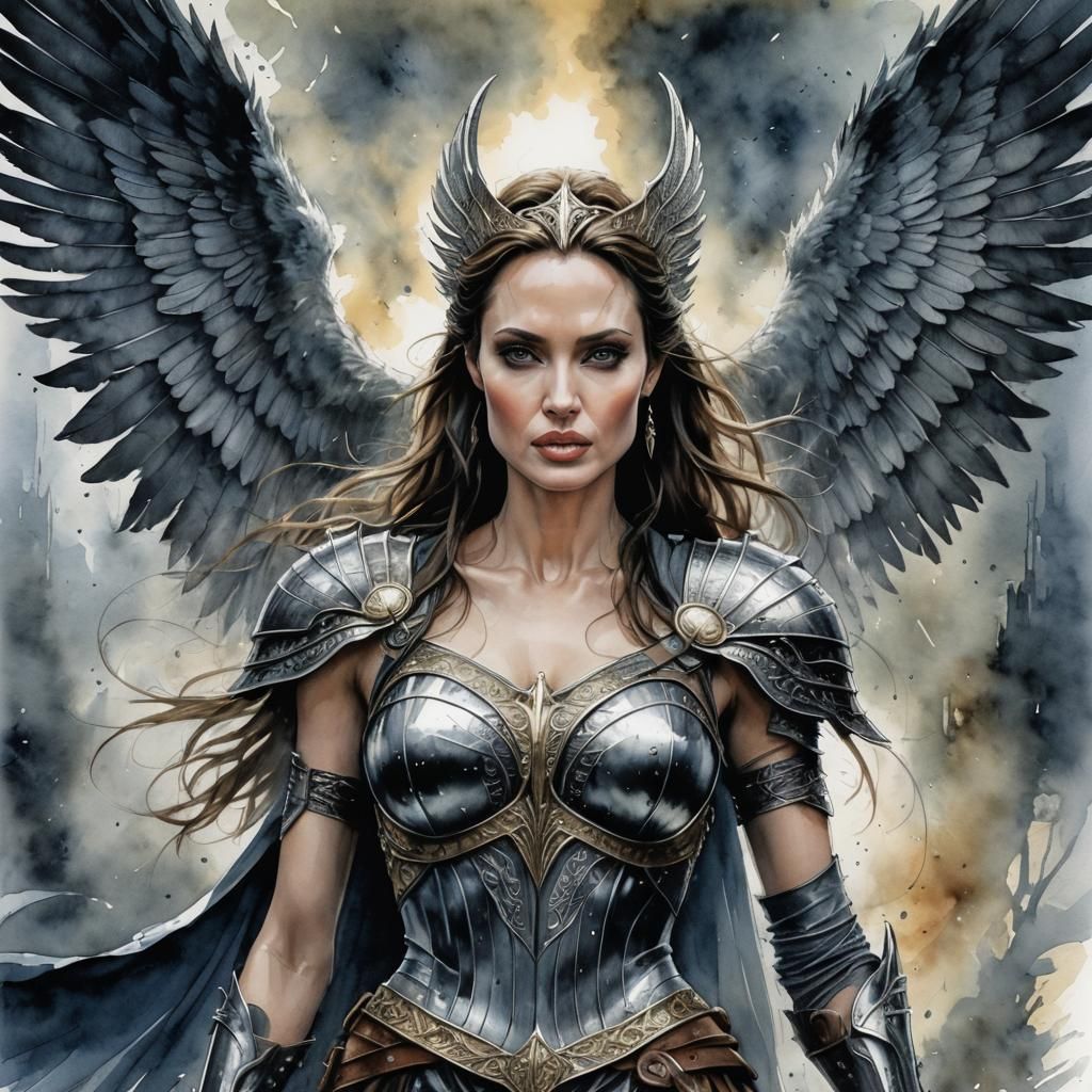 Angelina Jolie as Valkyrie in Watercolour Style