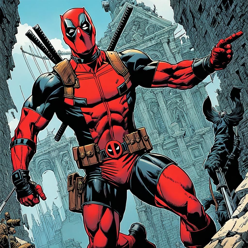 Deadpool in Color Ink Drawing Style