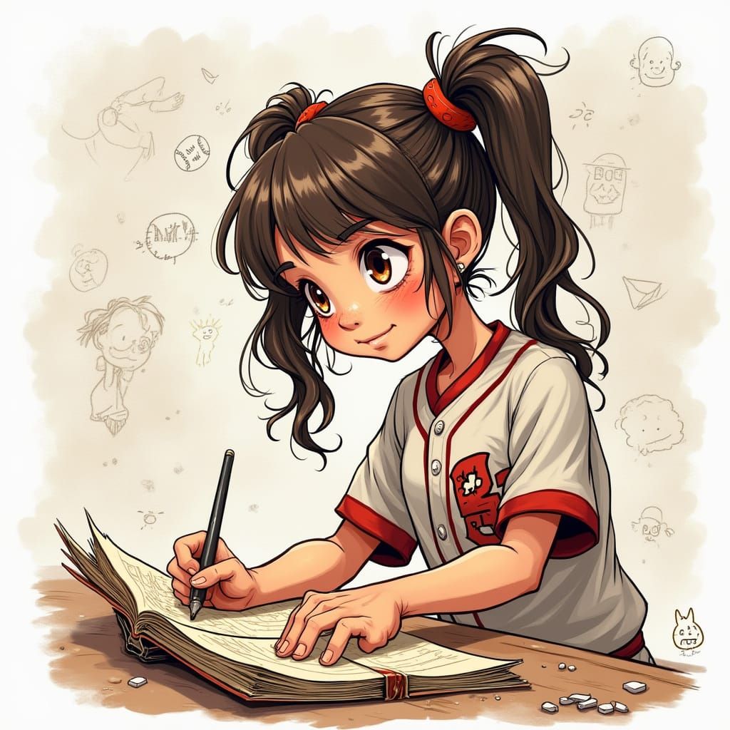 Cartoonist Softball Girl with Sketchbook