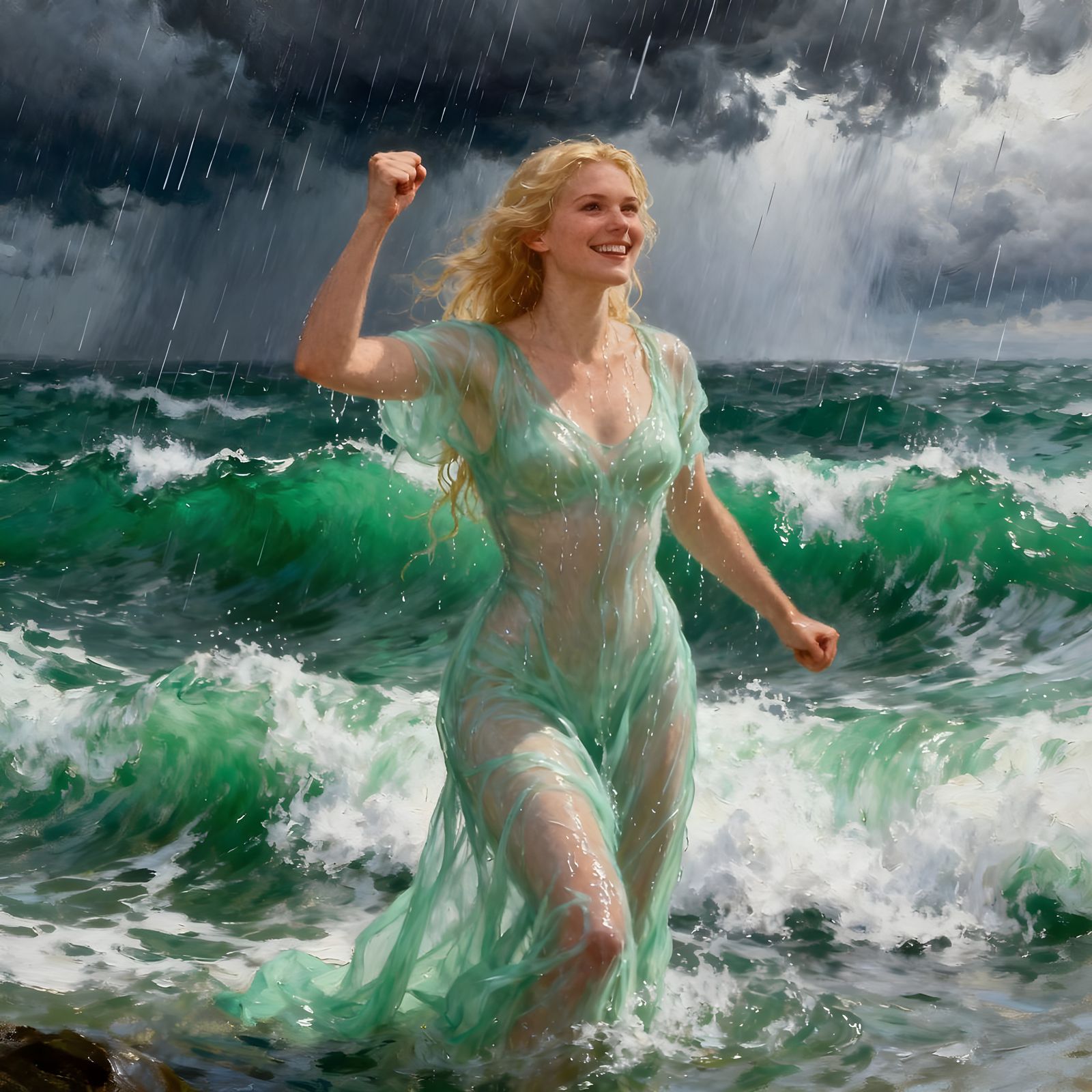 Norse Goddess Defies Stormy Seas in Diaphanous Dress