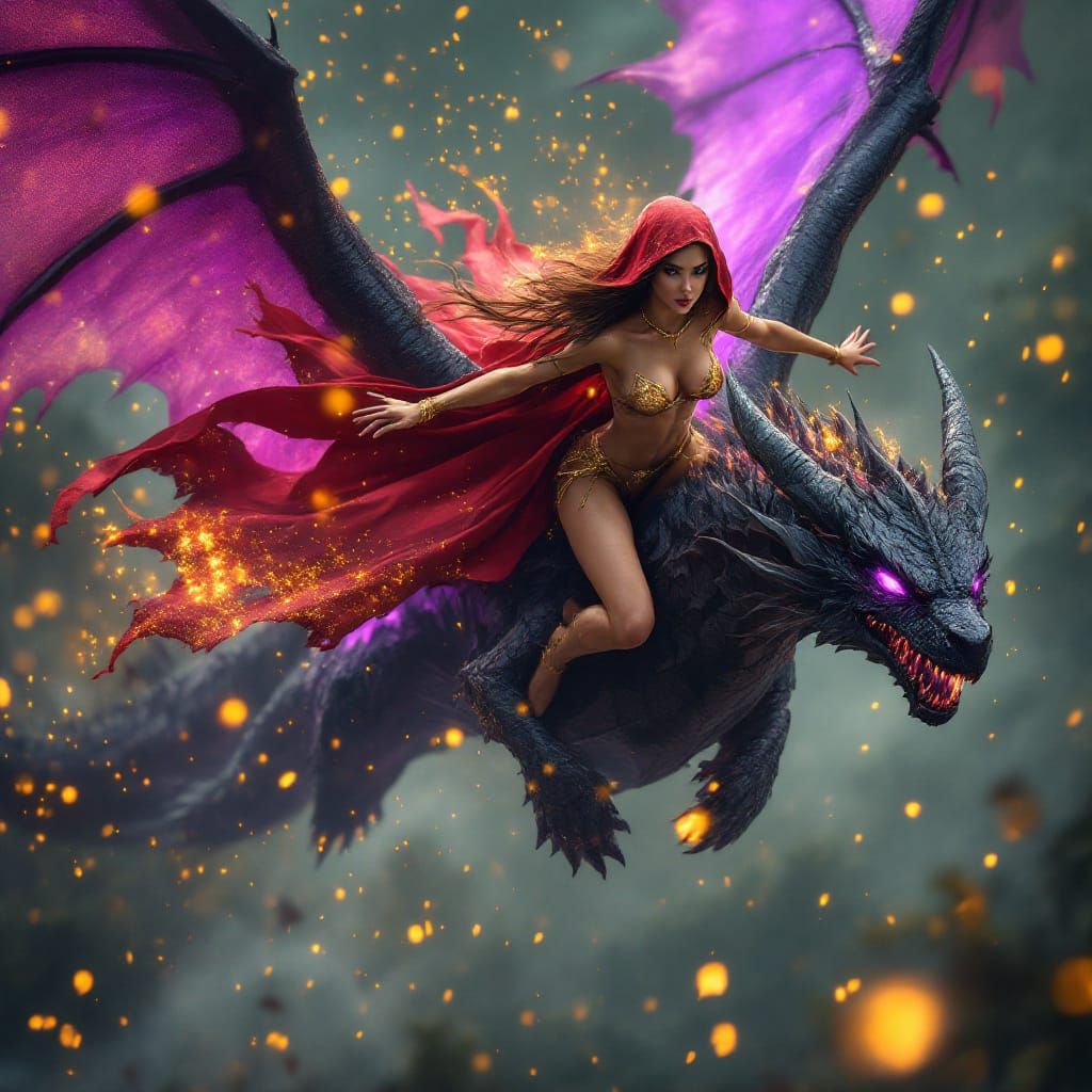 Beautiful Warrior Fae Soars on Shadow Dragon