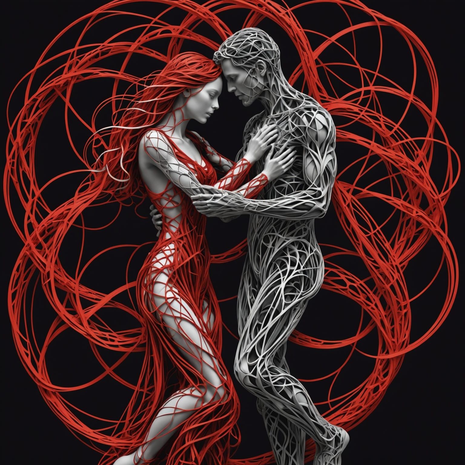 Entwined Lovers in Cosmic Red Thread