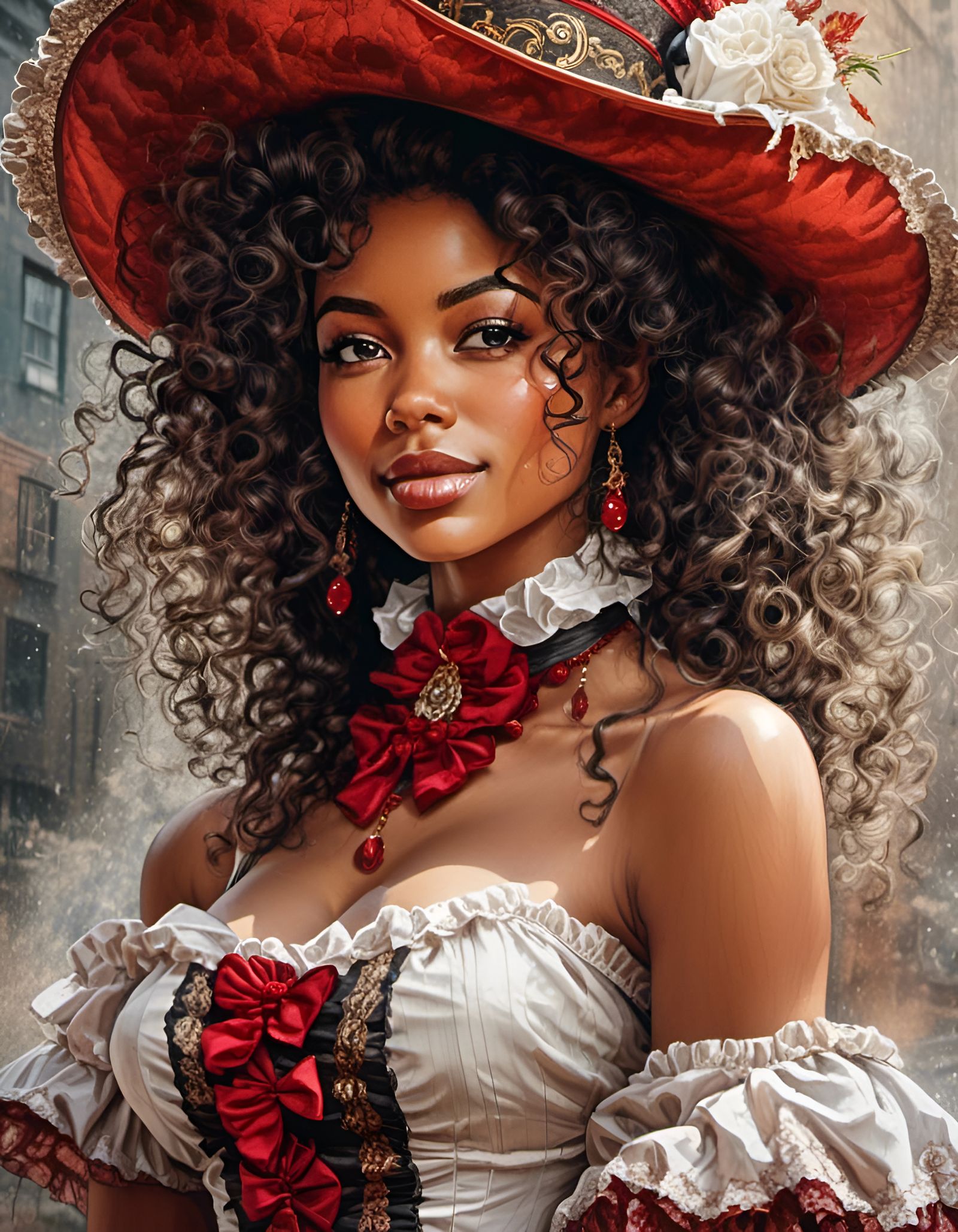 Steampunk Lady in Victorian Dress, Hypermaximalist Portrait