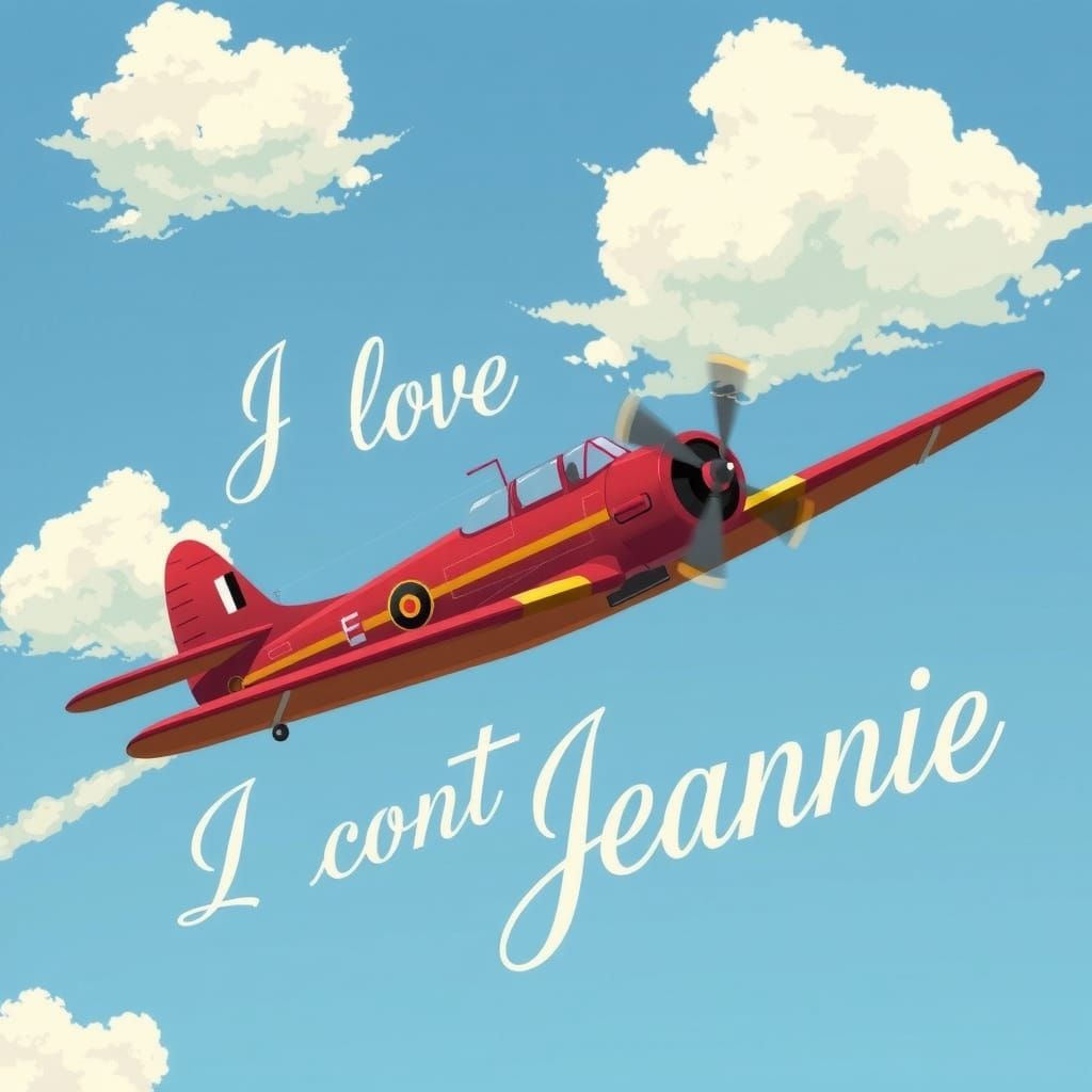 Vintage Bi-Plane Skywriting I Love Jeannie