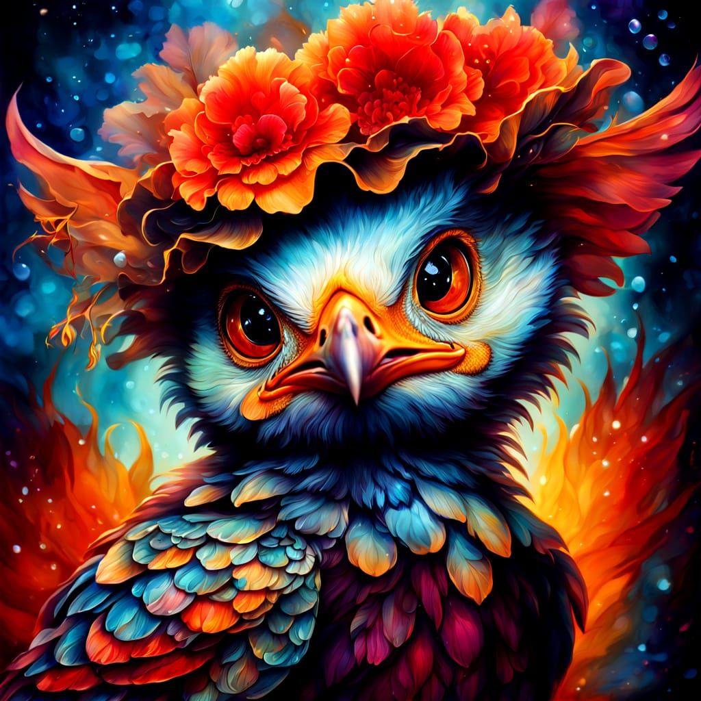 Alcohol Ink Chicken: A Macro Fantasy Illustration
