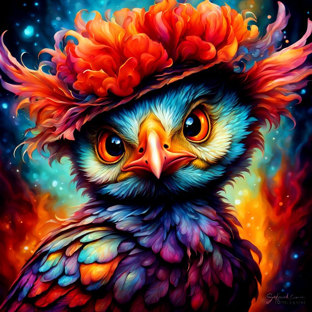 Alcohol Ink Baby Chicken in Oil Painting Style