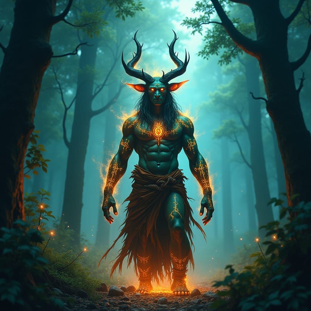 Tiefling Druid in Mystical Forest, Fantasy Art