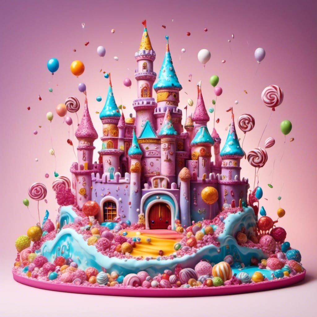 Fantasy Castle Birthday Cake in Candy Art Style