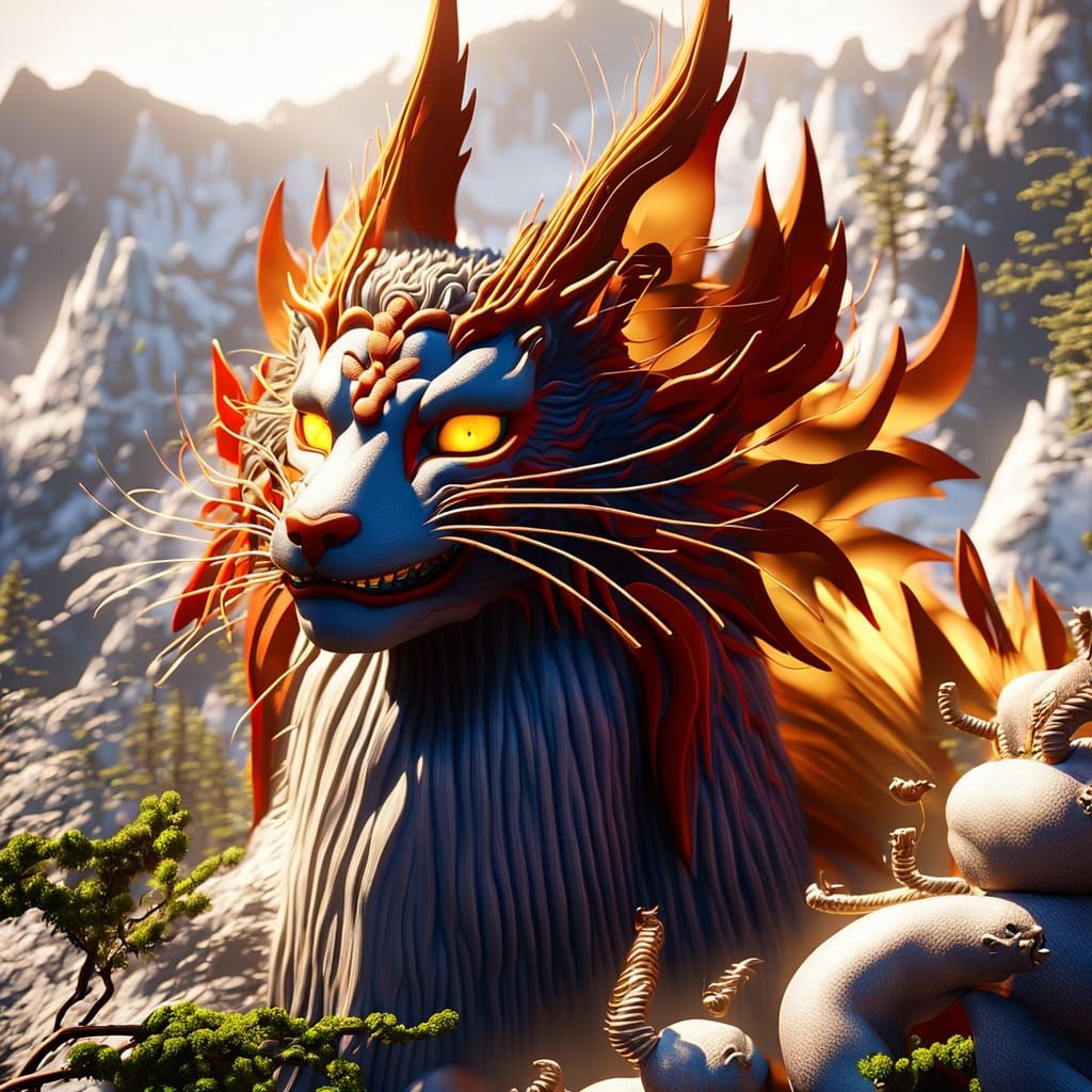 Mystical Kitsune Portrait in 3D Rendering