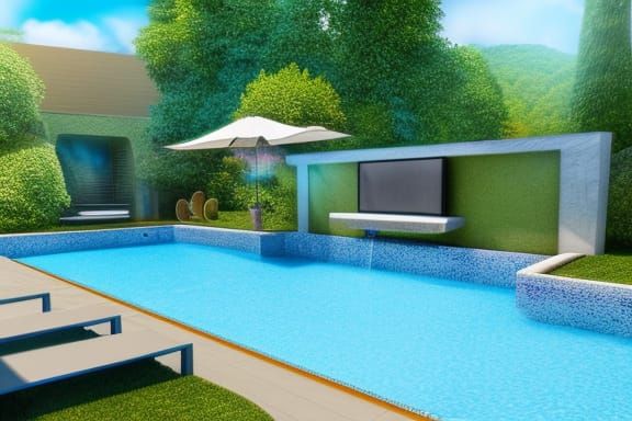 Backyard Swimming Pool in Detailed Digital Painting