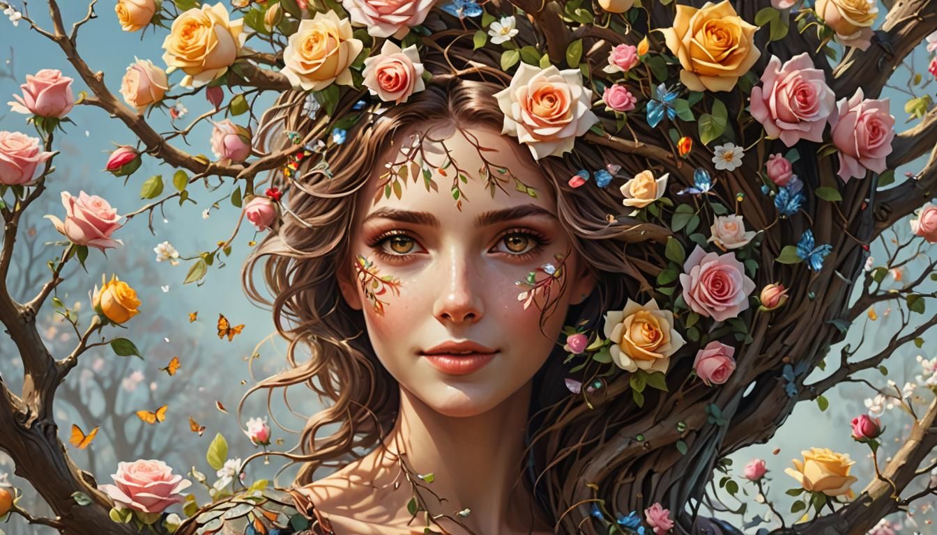 Tree of Life Woman with Crystal Roses