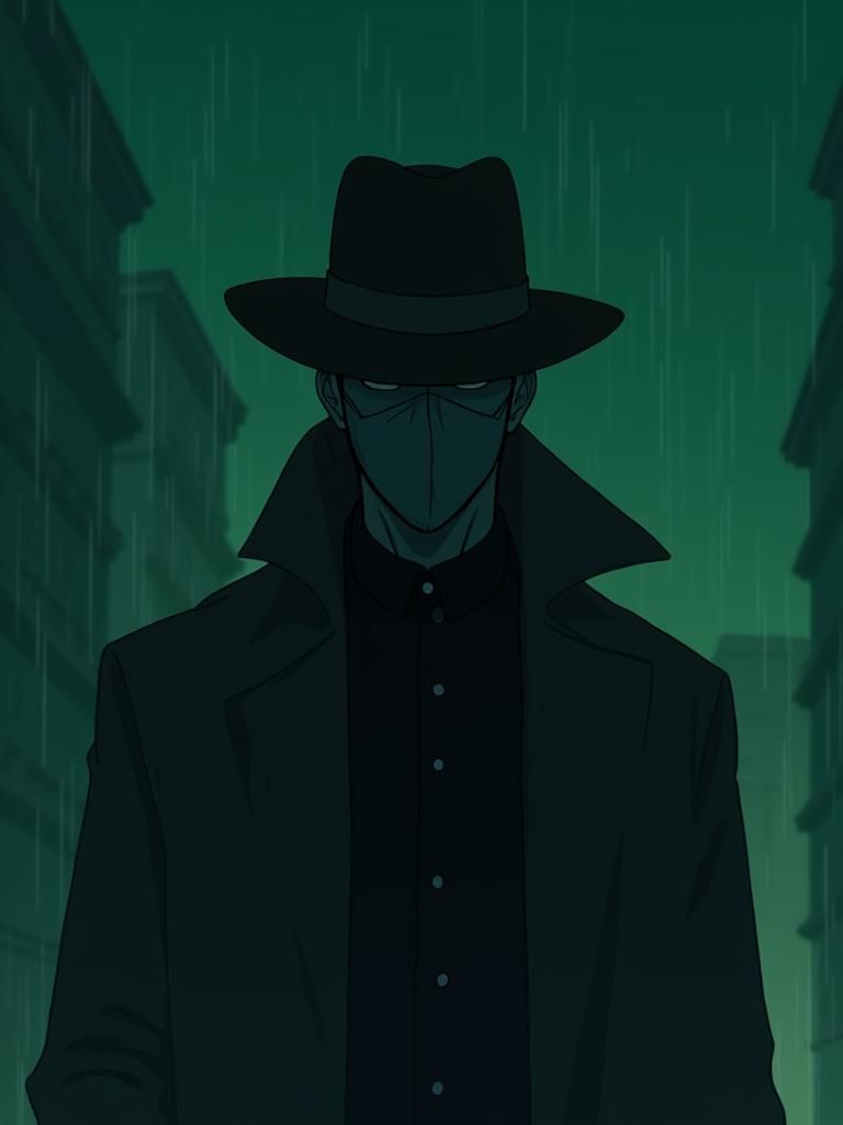 Masked Detective in Anime Key Visual Style