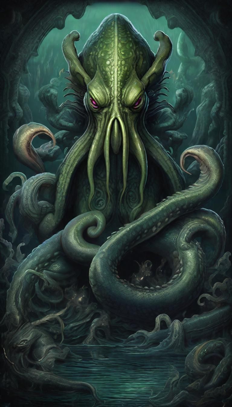 Cthulhu Salamander Hybrid in Dark Digital Artwork