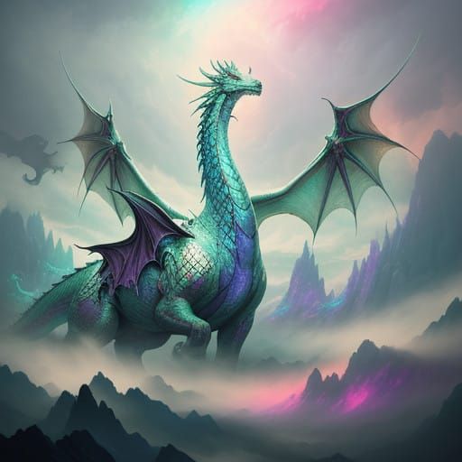 Majestic Dragon Gods in Mystical Futuristic Style