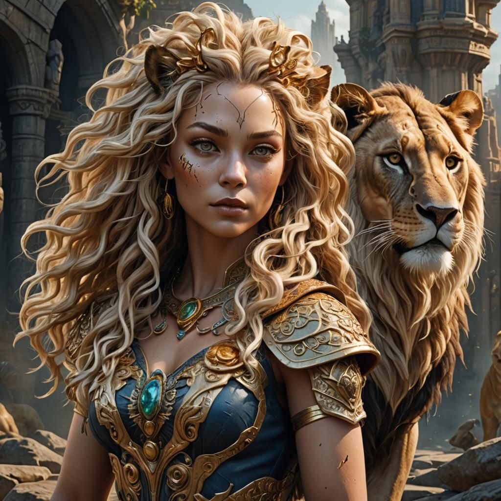 Voluptuous Lioness: Anthropomorphic Digital Portrait