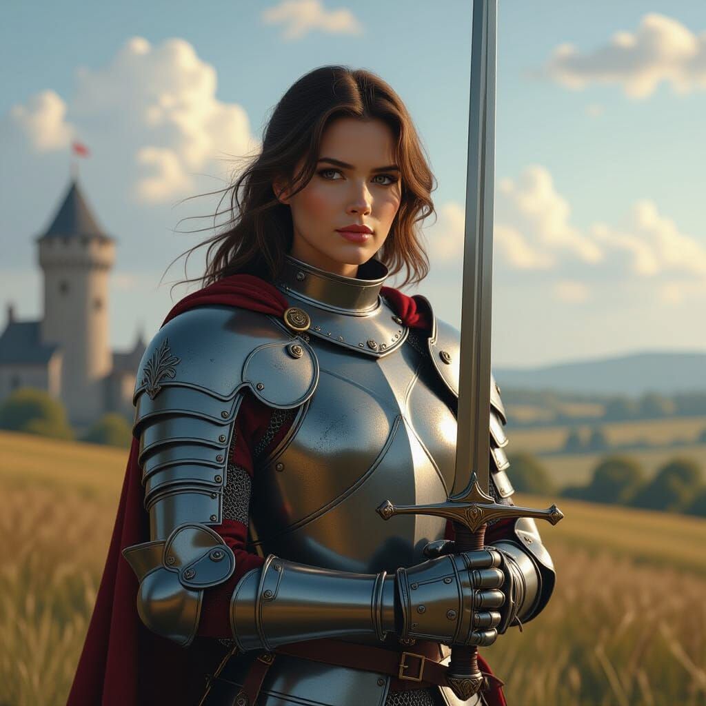 Joan of Arc in Armor, Photorealistic Medieval Scene