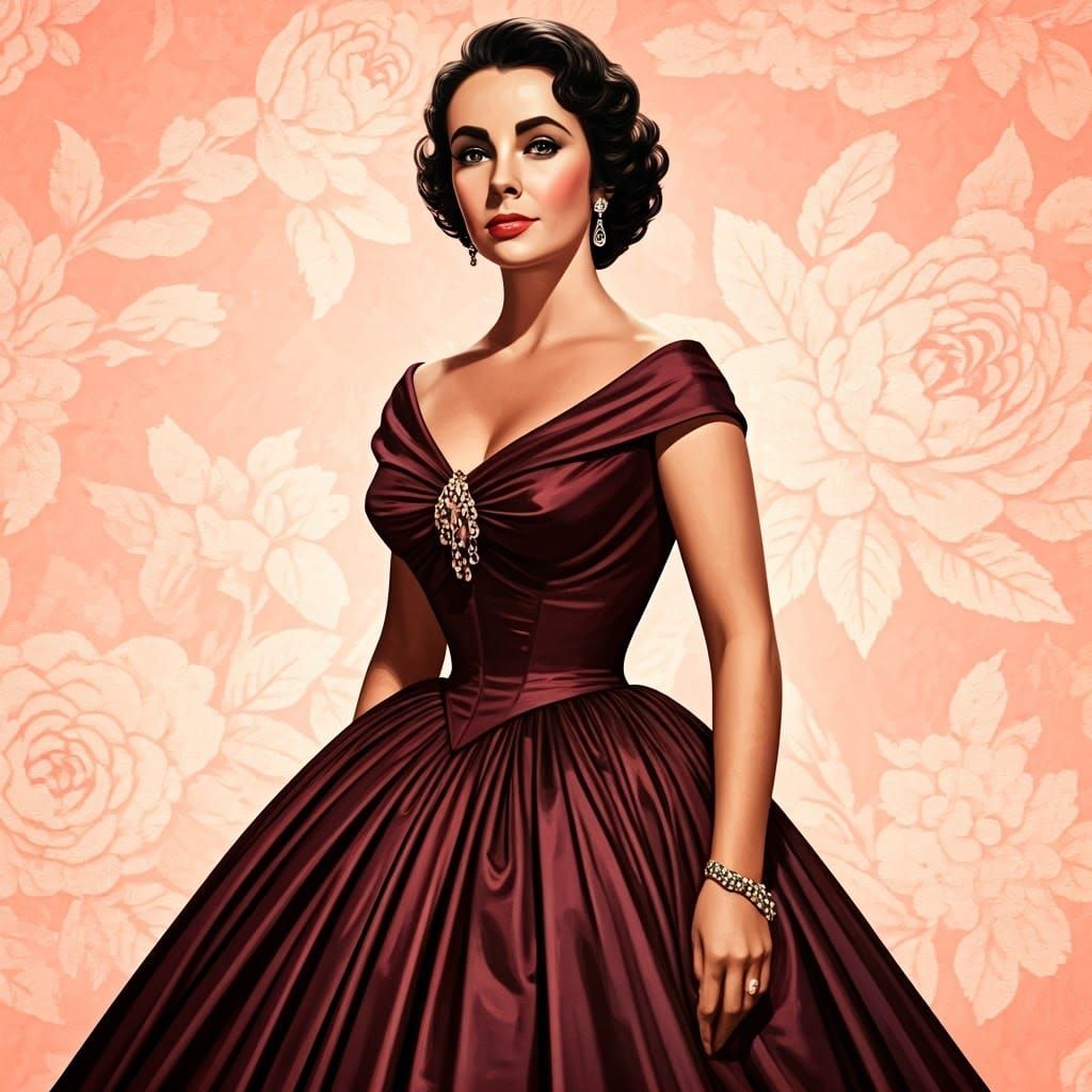 Elegant Elizabeth Taylor in 1950s Luxury Gown
