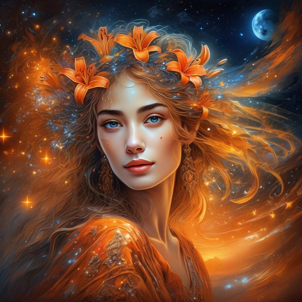Woman with Lilies: Fantasy Art in HDR