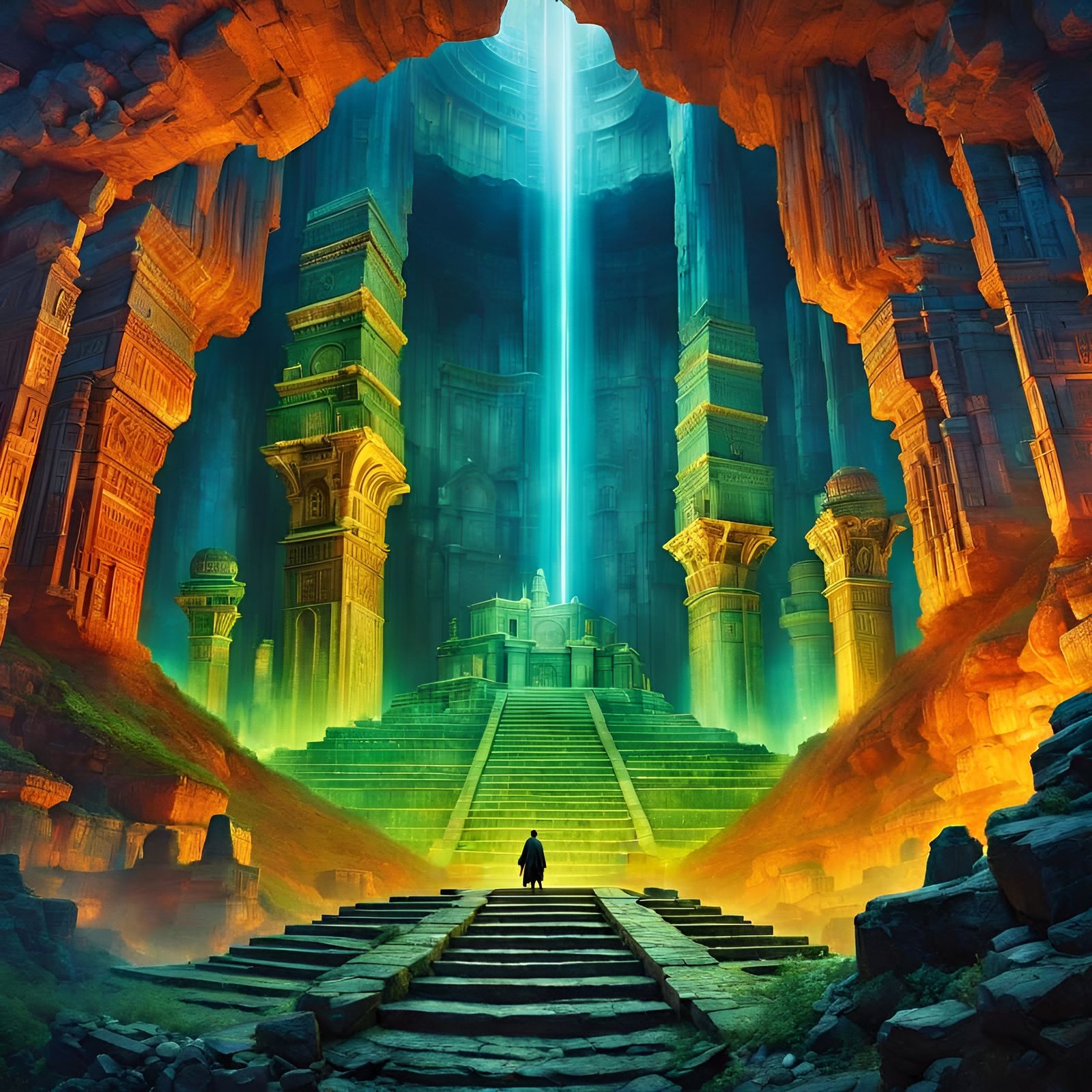 Epic Underground Lost Empire with Glowing Runes