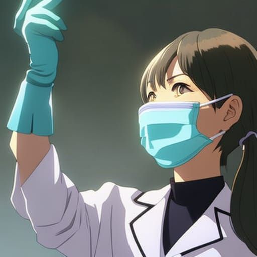 Old Female Dentist in Anime Key Visual Style