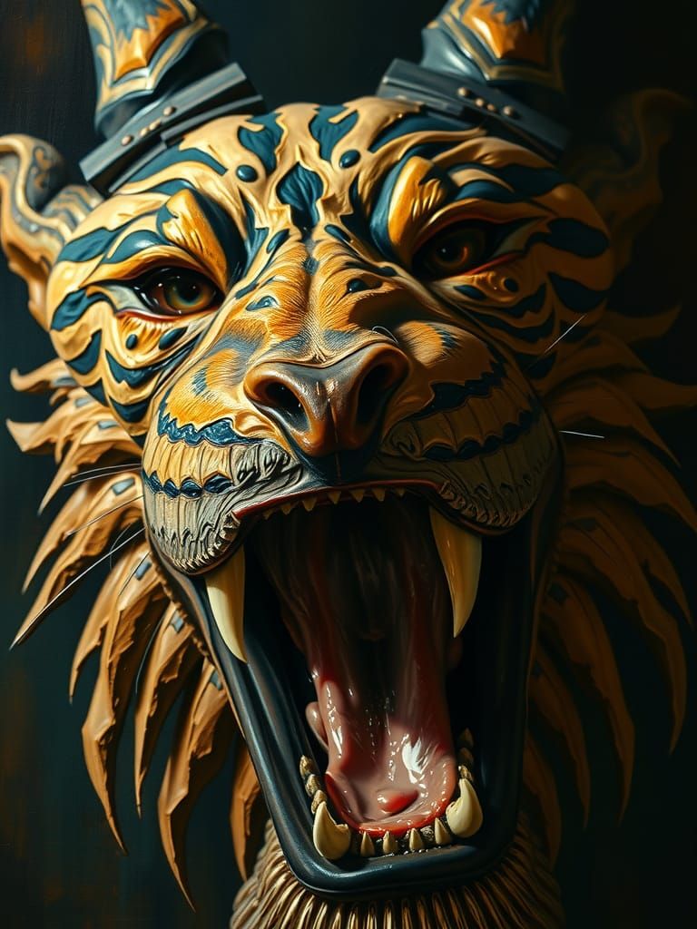 Anubis Roaring: Impasto Oil Painting in Style of Old Masters