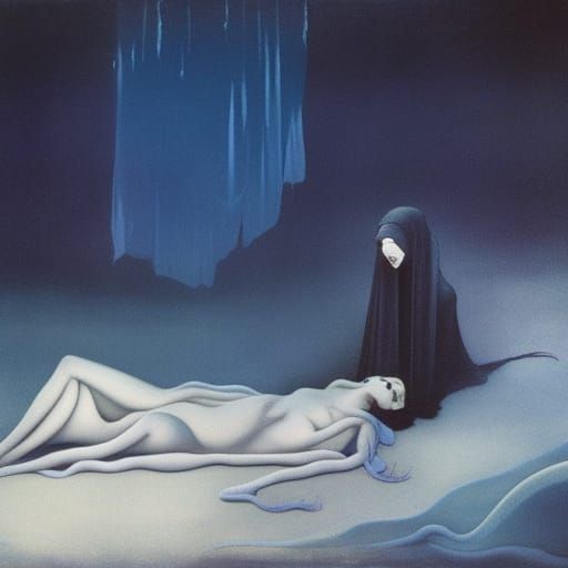 Pale Woman Asleep in Frozen Lake, Baroque Painting