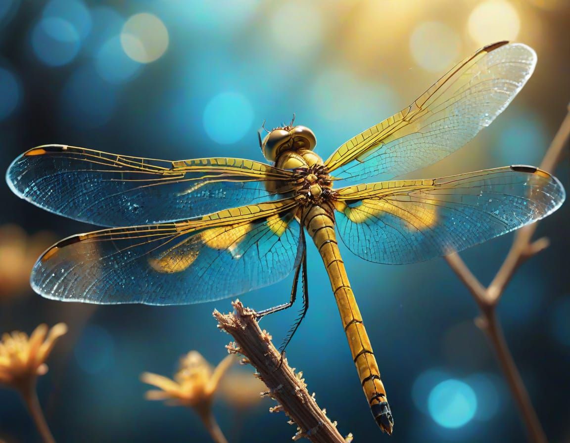 Ethereal Golden Dragonfly in Warm Sunlight
