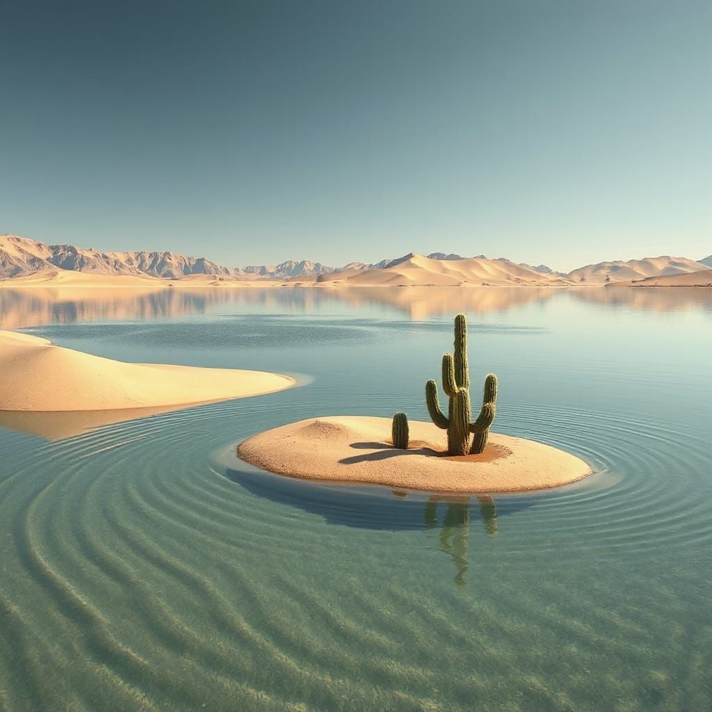 Surreal Desert Submerged in a Serene Lake