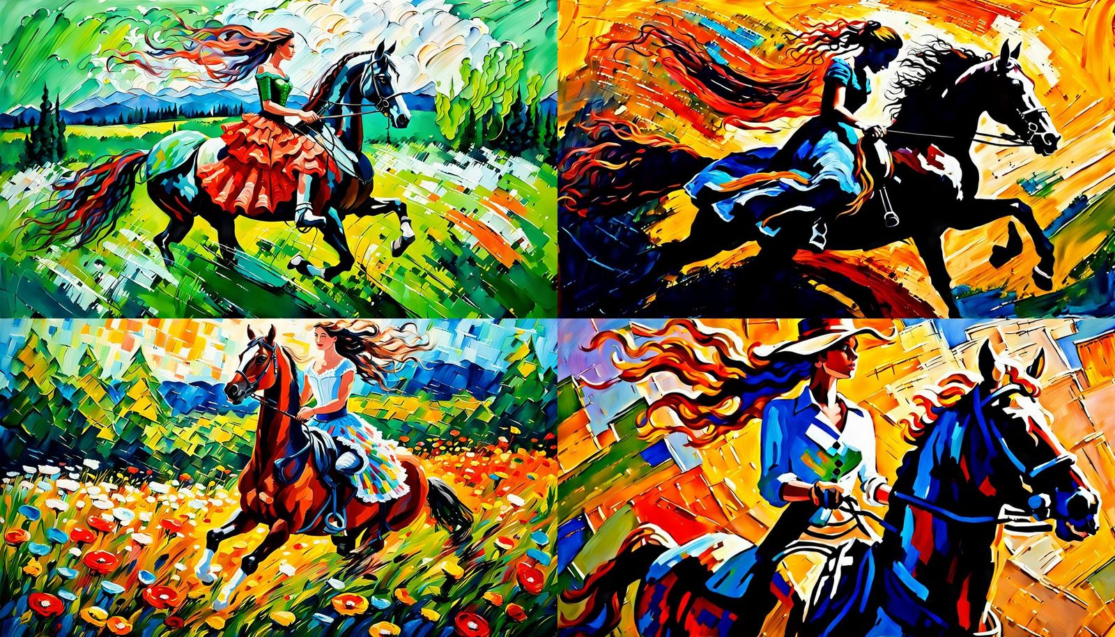 Equestrian Lady in Sunshine: Impasto Acrylic Painting