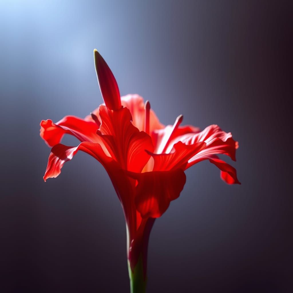 Vibrant Red Gladioli in Holographic Bloom