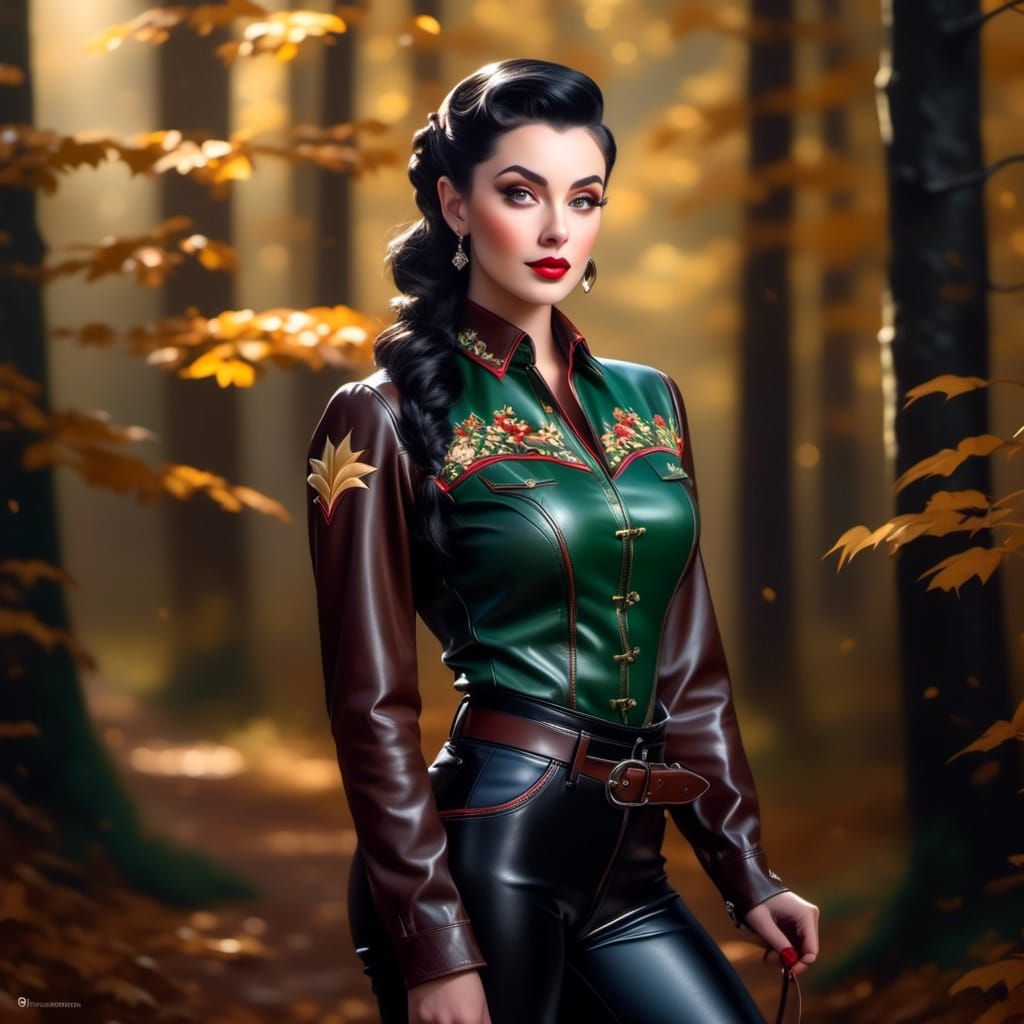 Beautiful Elf in Forest, Impressionistic Pin-Up Art