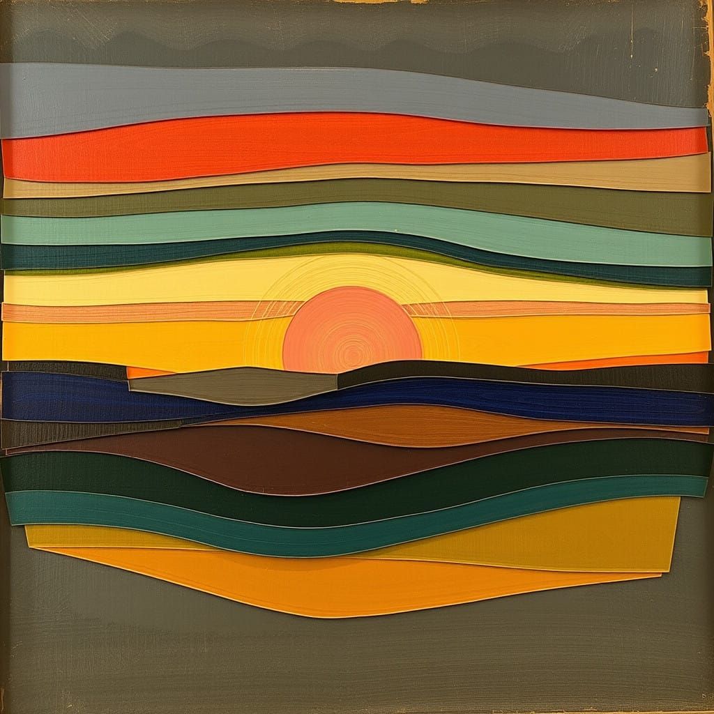 Sunset in Expressionist Style with Layered Composition