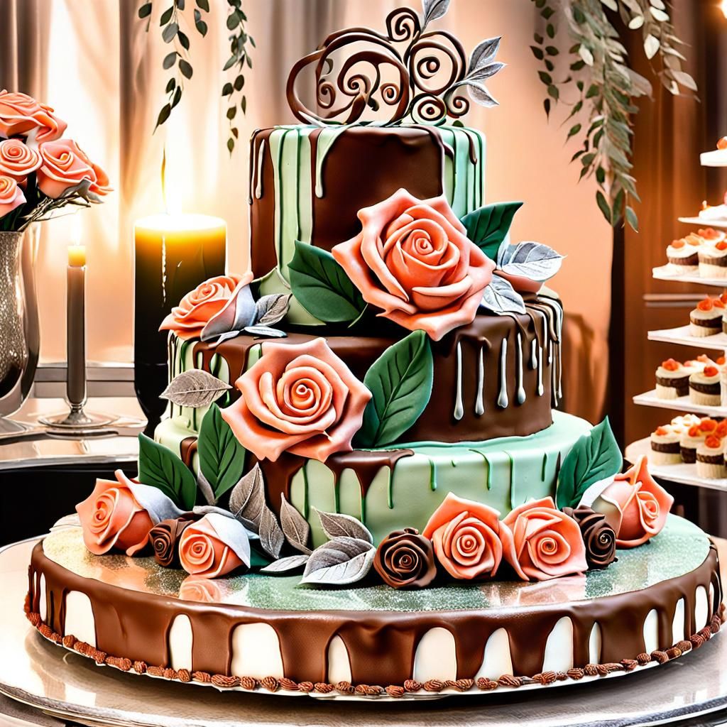 Chocolate Roses Cake in a Beautiful Bakery