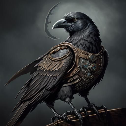 Steampunk Crow Messenger in Moonlit Mist