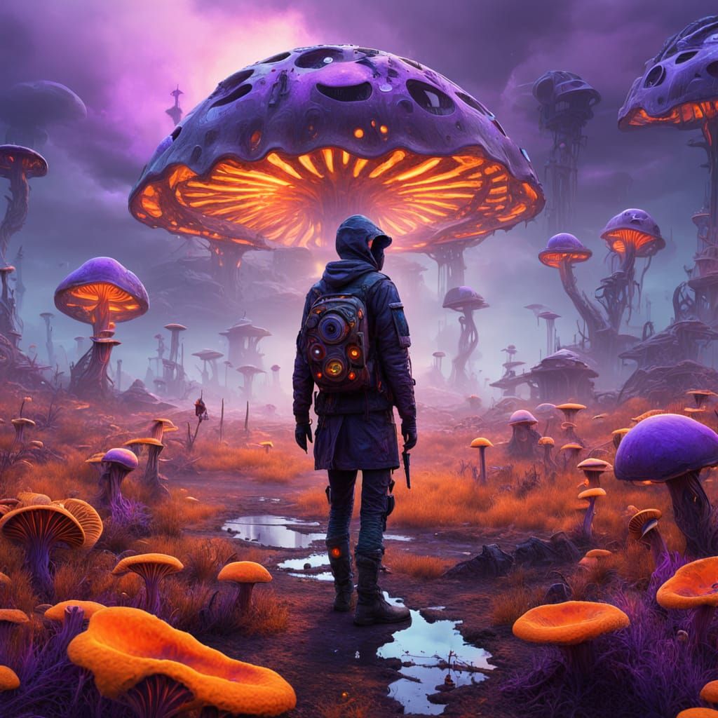 Surreal Post-Apocalyptic Landscape with Biomechanical Detail...