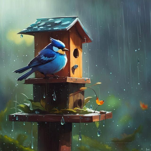 Bird in the rain