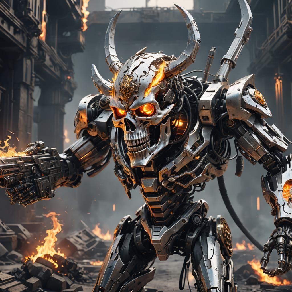 Futuristic Skull Demon with Firearm in Sci-Fi Style