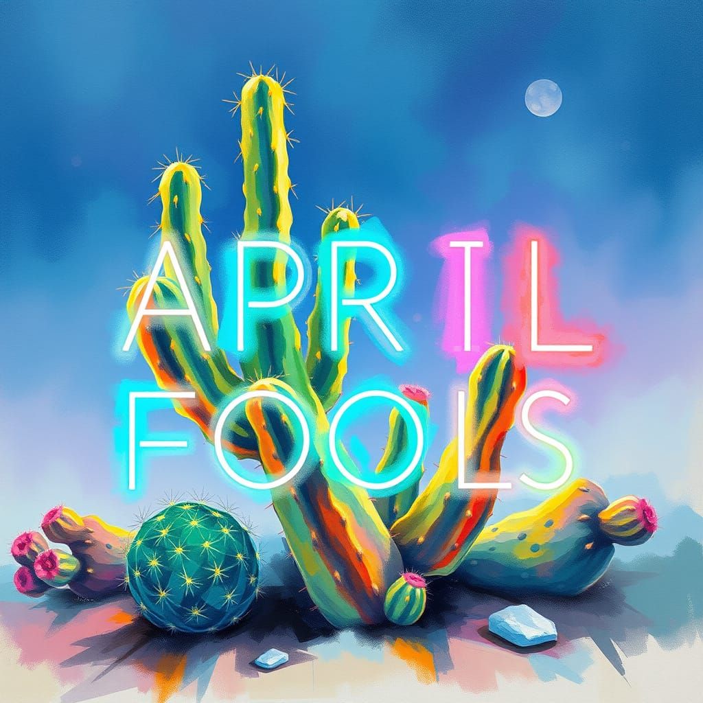 Vibrant Surreal Cactus Masterpiece in Impressive Gouache Sty...