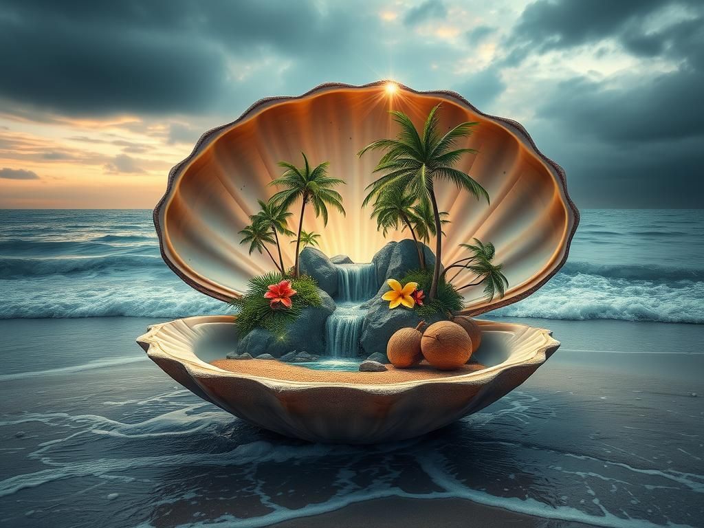 Miniature Island Inside Giant Clam Shell
