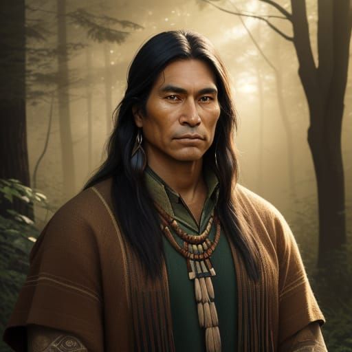 Native American Man in Serene Forest
