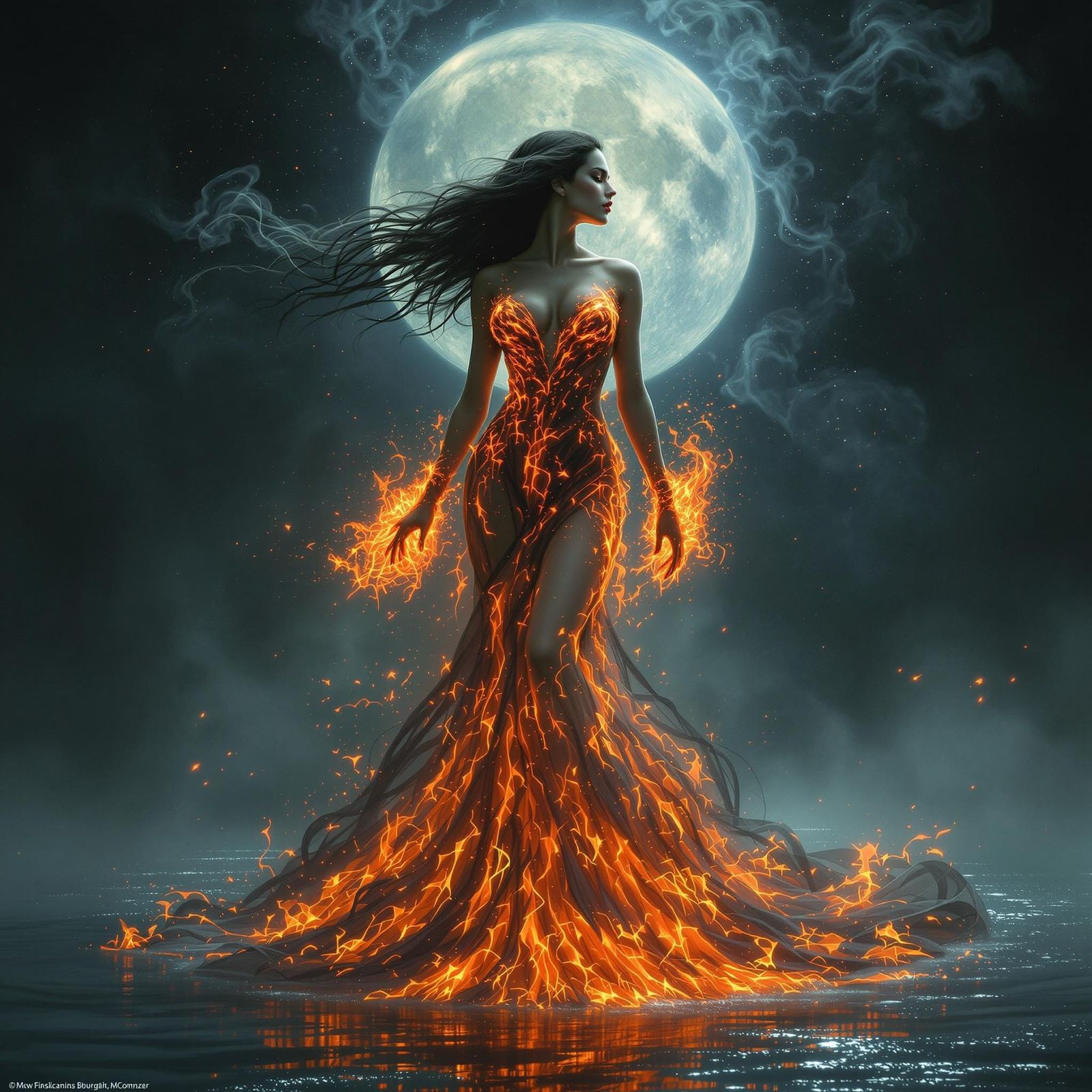 Fiery Woman Emerges: Gothic Biomechanical Art