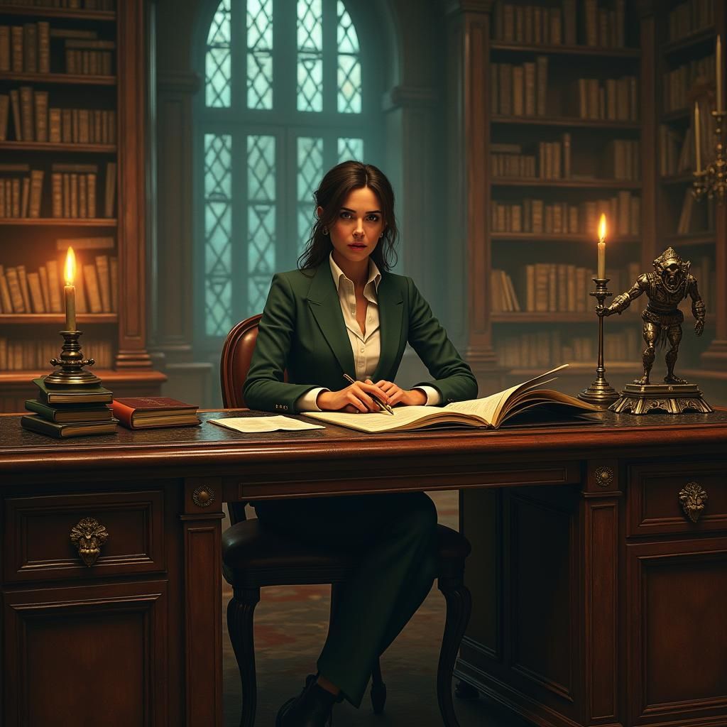 Lara Croft as Management Consultant in Mystical Library