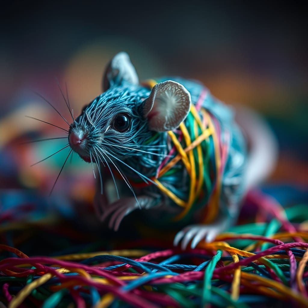 Hyperrealistic Mouse Made of Colorful String