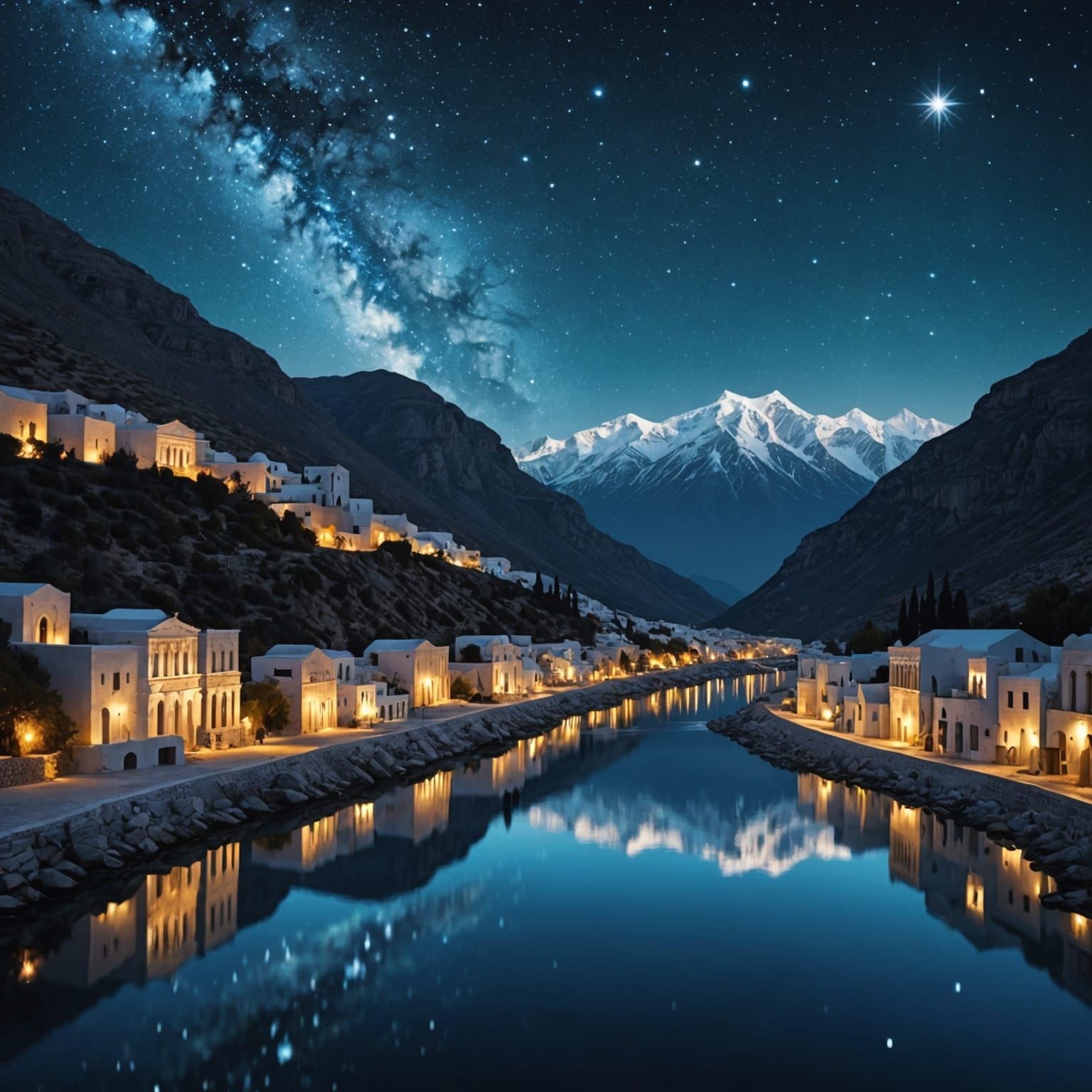 Starlit Greek Kingdom with Celestial River