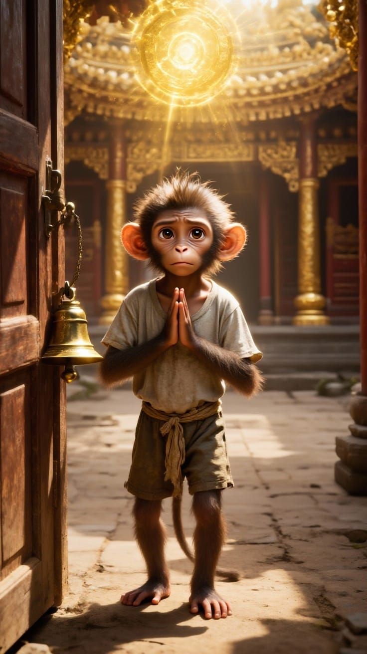 Hybrid Child in Durga Temple, Photorealistic Devotion