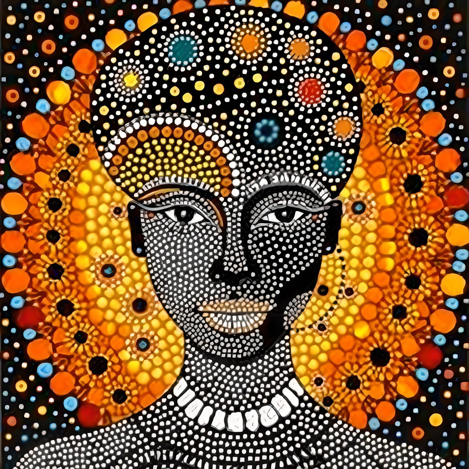 Wandjina Style Portrait with Cosmic Fractals