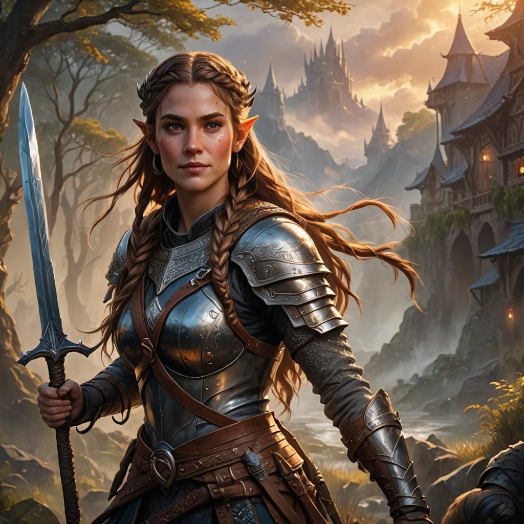 Smiling Elf Warrior in Golden Light: Fantasy Art