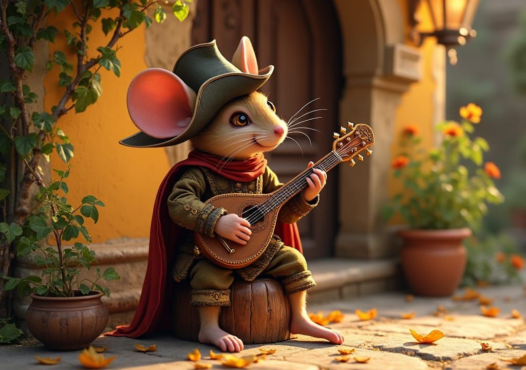 Mouse Conquistador Plays Mandolin in Disney Animation Style