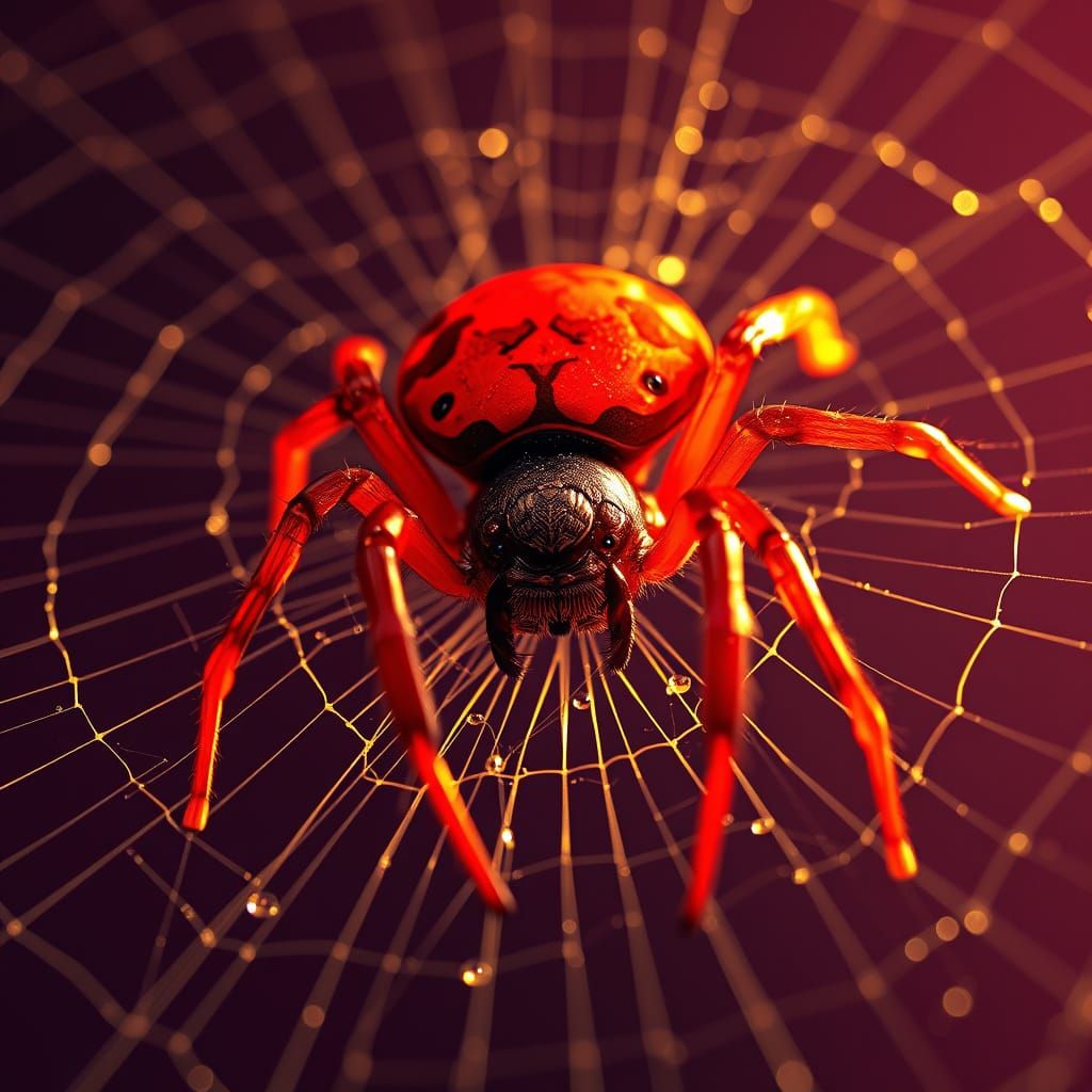 Crimson Spider on Plum Web in Art Nouveau Style