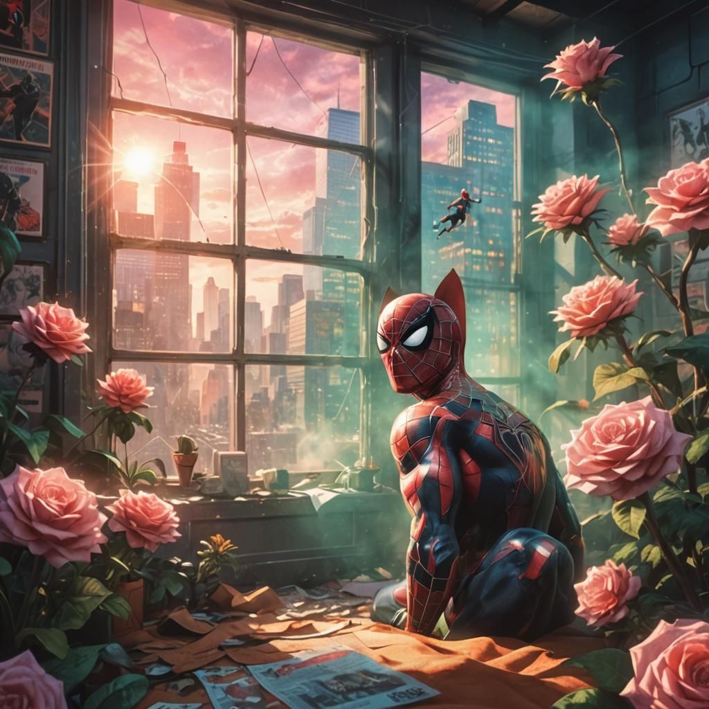 Spiderman Swings Through City: Comic Book Style